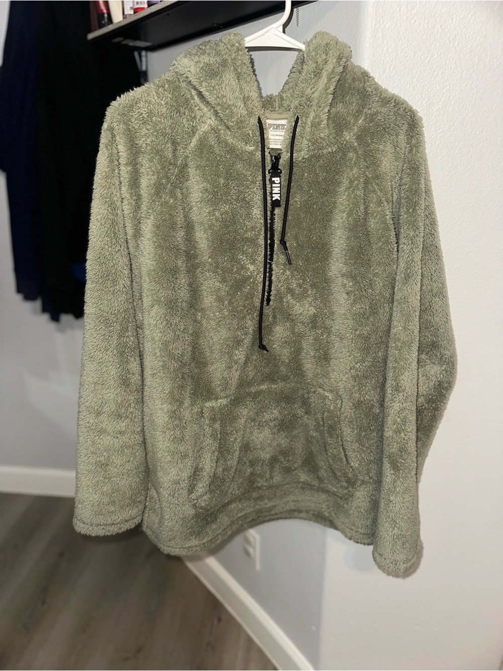 PINK Victoria's Secret Olive Green Plush Zip-Up Hoodie